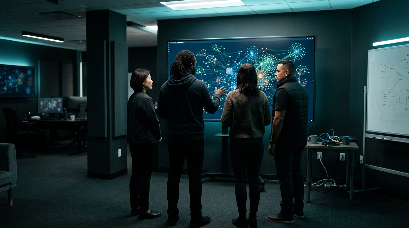 Security team reviewing a network map